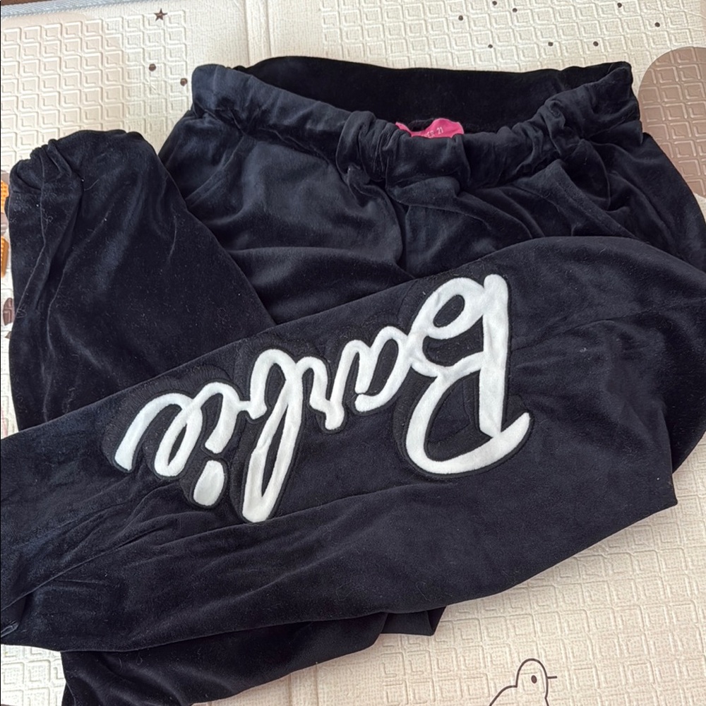 BARBIE LIMITED EDITION BLACK Velour Joggers with White Script SMALL